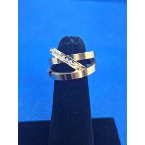 Vita Fede 24kgp Pave Swarovski Crystal Stacking Gold 3 Ring Set Never Worn! Sz7